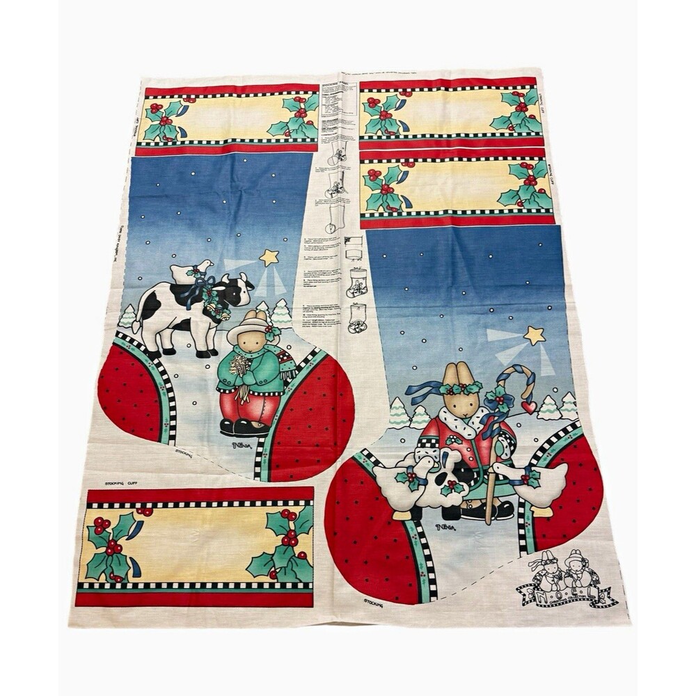 Daisy Kingdom Noel Christmas Stocking Fabric Panels Lot Of 2 Nina Vintage 1990
